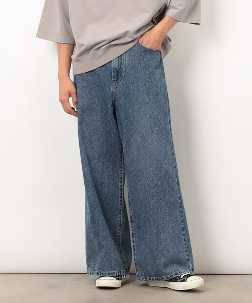 Purple&Yellow(パープルアンドイエロー)の「デニムワイドバギーパンツ(デニムパンツ・メンズ・インディゴブルー/ブラック・X-SMALL/SMALL/MEDIUM/LARGE)」の1枚目の写真