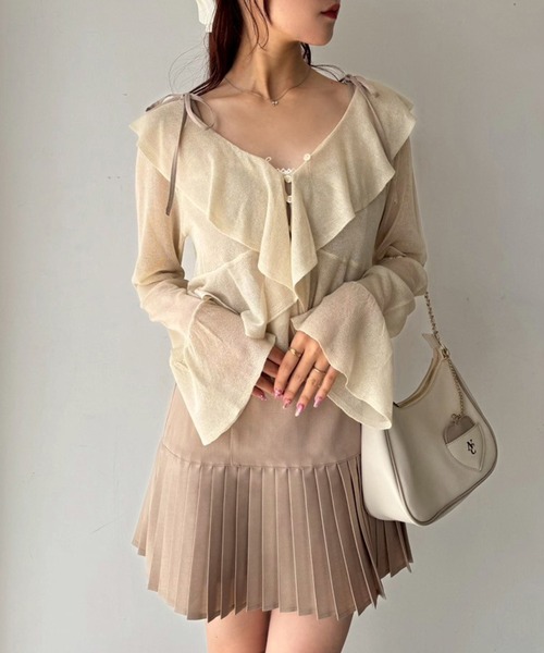 one after another NICE CLAUP（ワンアフターアナザーナイスクラップ）の「サイズ展開あり/裾プリーツキャミワンピース（ワンピース・レディース・ドット/ベージュ/ブラック/チャコールグレー・MEDIUM/SMALL）」の15枚目の写真