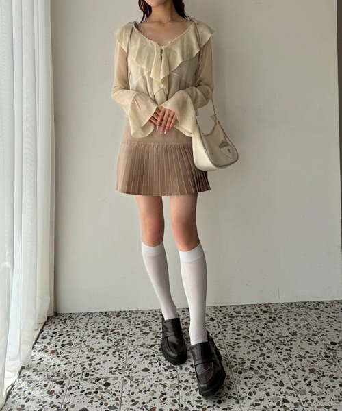 one after another NICE CLAUP（ワンアフターアナザーナイスクラップ）の「サイズ展開あり/裾プリーツキャミワンピース（ワンピース・レディース・ドット/ベージュ/ブラック/チャコールグレー・MEDIUM/SMALL）」の12枚目の写真