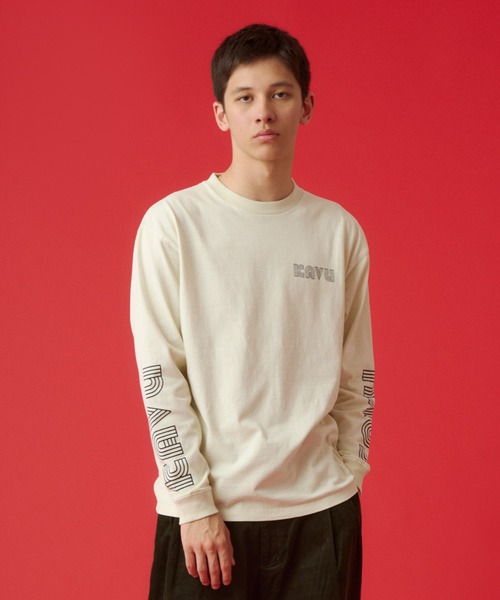 KAVU(カブー)の「KAVU/カブー Sleeve Print L/S Tee/スリーブプリント(Tシャツ/カットソー・メンズ・ライトグレー/ネイビー/イエロー・LARGE/MEDIUM/X-LARGE)」の3枚目の写真