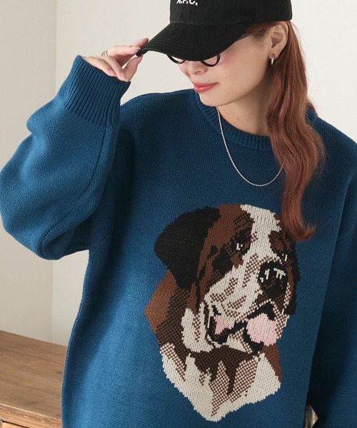BONLECILL(ボンルシール)の「セントバーナードジャガードニットプルオーバー(ニット/セーター・レディース・ブルー/杢グレー/カーキ/ベージュ・FREE)」の4枚目の写真