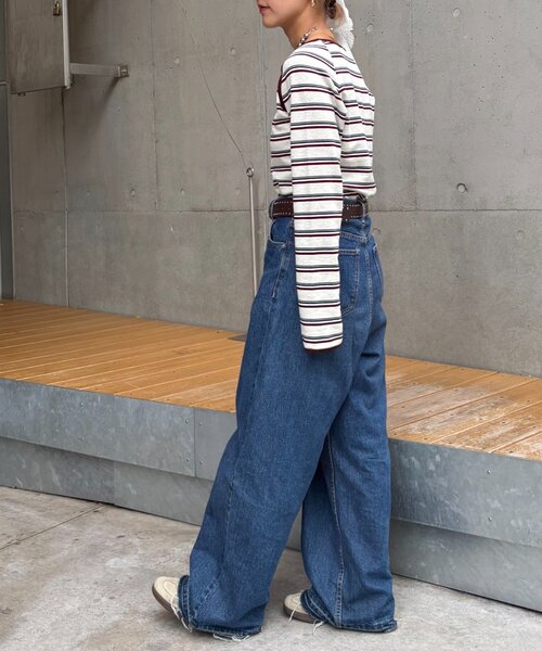 HELLO.SANFRANCISCO（ハローサンフランシスコ）の「【HELLO.SANFRANCISCO/ハローサンフランシスコ】カットアウトマルチボーダーTEE（Tシャツ/カットソー・レディース・グレー/ブラウン/オフホワイト・ONE SIZE）」の12枚目の写真