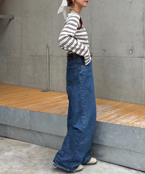 HELLO.SANFRANCISCO（ハローサンフランシスコ）の「【HELLO.SANFRANCISCO/ハローサンフランシスコ】カットアウトマルチボーダーTEE（Tシャツ/カットソー・レディース・グレー/ブラウン/オフホワイト・ONE SIZE）」の13枚目の写真