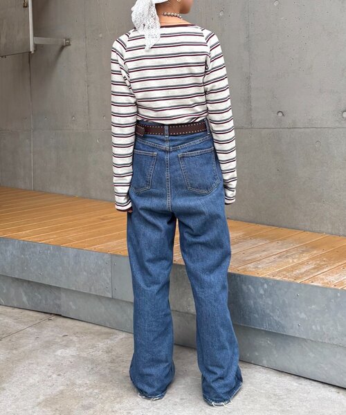 HELLO.SANFRANCISCO（ハローサンフランシスコ）の「【HELLO.SANFRANCISCO/ハローサンフランシスコ】カットアウトマルチボーダーTEE（Tシャツ/カットソー・レディース・グレー/ブラウン/オフホワイト・ONE SIZE）」の14枚目の写真