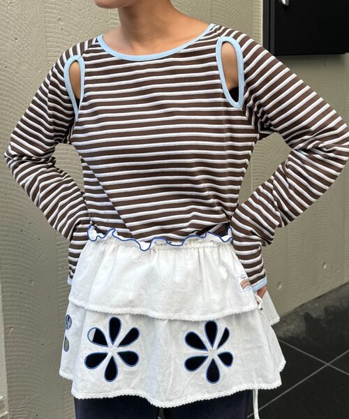 HELLO.SANFRANCISCO（ハローサンフランシスコ）の「【HELLO.SANFRANCISCO/ハローサンフランシスコ】カットアウトマルチボーダーTEE（Tシャツ/カットソー・レディース・グレー/ブラウン/オフホワイト・ONE SIZE）」の16枚目の写真