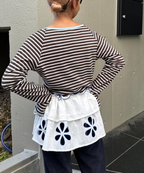 HELLO.SANFRANCISCO（ハローサンフランシスコ）の「【HELLO.SANFRANCISCO/ハローサンフランシスコ】カットアウトマルチボーダーTEE（Tシャツ/カットソー・レディース・グレー/ブラウン/オフホワイト・ONE SIZE）」の18枚目の写真