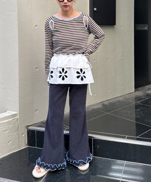 HELLO.SANFRANCISCO（ハローサンフランシスコ）の「【HELLO.SANFRANCISCO/ハローサンフランシスコ】カットアウトマルチボーダーTEE（Tシャツ/カットソー・レディース・グレー/ブラウン/オフホワイト・ONE SIZE）」の21枚目の写真