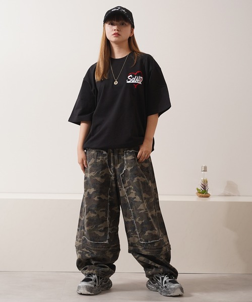 1111clothing(ワンフォークロージング)の「ハートサガラ刺繍 スウェットTシャツ / Heart Sagara Embroidery Sweatshirt T-Shirt(Tシャツ/カットソー・メンズ・ブラック系1/ブラック系2/ホワイト系1/ホワイト系2・M/L/XL)」の7枚目の写真