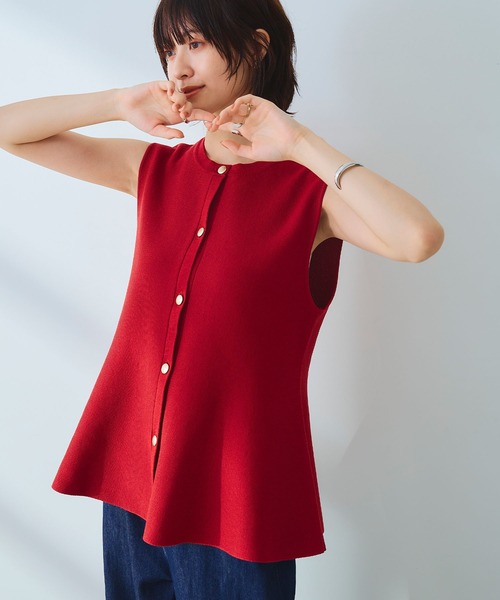 CROSS FUNCTION（クロスファンクション）の「《洗える》サマ美え マシュマロミラノペプラムニットベスト【CROSS FUNCTION/クロスファンクション】（ニット/セーター・レディース・レッド/ネイビー/ライトベージュ/ブラック・L/M/LL）」の4枚目の写真