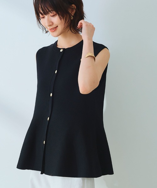 CROSS FUNCTION（クロスファンクション）の「《洗える》サマ美え マシュマロミラノペプラムニットベスト【CROSS FUNCTION/クロスファンクション】（ニット/セーター・レディース・レッド/ネイビー/ライトベージュ/ブラック・L/M/LL）」の2枚目の写真