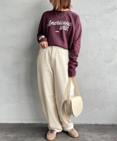 MICA&DEAL（マイカ＆ディール）の「[MICA&DEAL/マイカアンドディール] AMERICANAxMICA ロゴプリント ロングスリーブTシャツ（Tシャツ/カットソー・レディース・グレー/ブラウン/ホワイト・F）」の7枚目の写真