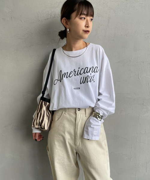 MICA&DEAL（マイカ＆ディール）の「[MICA&DEAL/マイカアンドディール] AMERICANAxMICA ロゴプリント ロングスリーブTシャツ（Tシャツ/カットソー・レディース・グレー/ブラウン/ホワイト・F）」の9枚目の写真