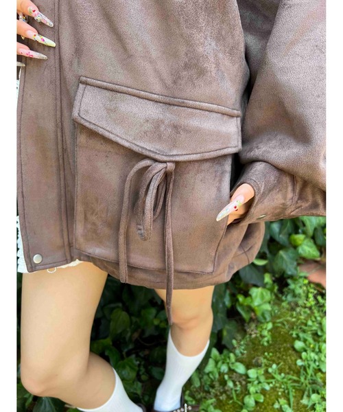 PHILLY(フィリー)の「リボンポケットスウェードタッチジャケット(ブルゾン・レディース・ブラウン/ダークブラウン・FREE)」の3枚目の写真