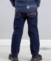 ストレッチジョグデニムバックステッチロゴロングパンツ