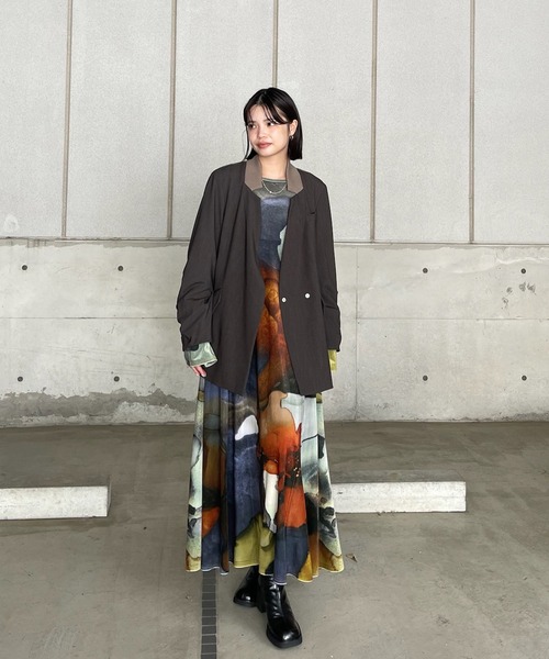 Ameri（アメリ）の「MILITARY DOCKING COLLARLESS JACKET（ミリタリージャケット・レディース・カーキ/アイボリー/ブラウン・FREE）」の9枚目の写真