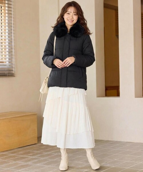 セール】ファーカラー付き・ダウン見え中綿 ジャケット（ダウンベスト