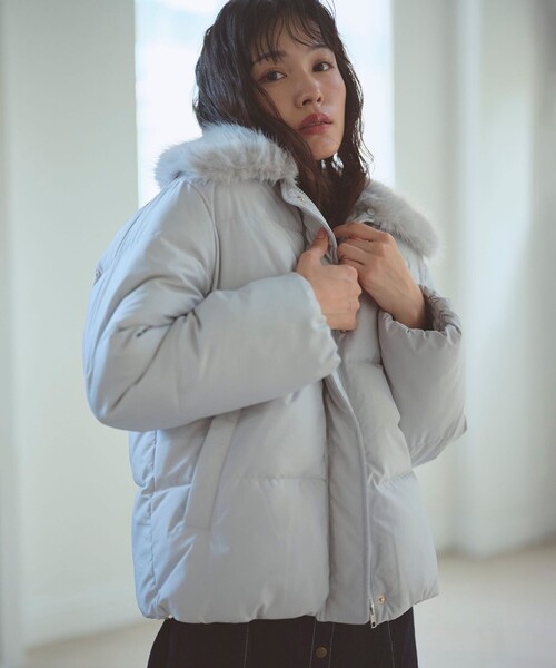 セール】ファーカラー付き・ダウン見え中綿 ジャケット（ダウンベスト