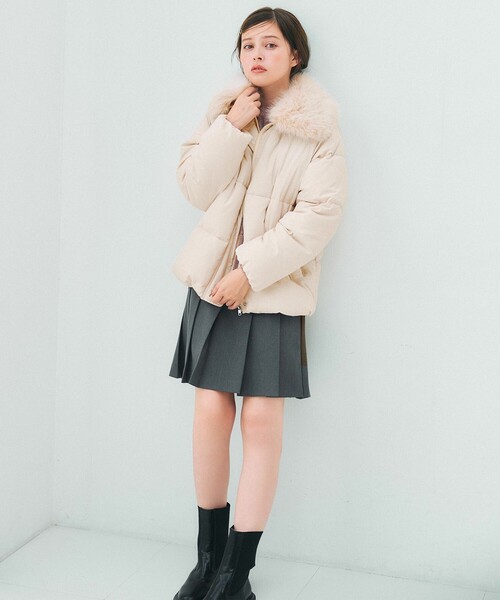 セール】ファーカラー付き・ダウン見え中綿 ジャケット（ダウンベスト