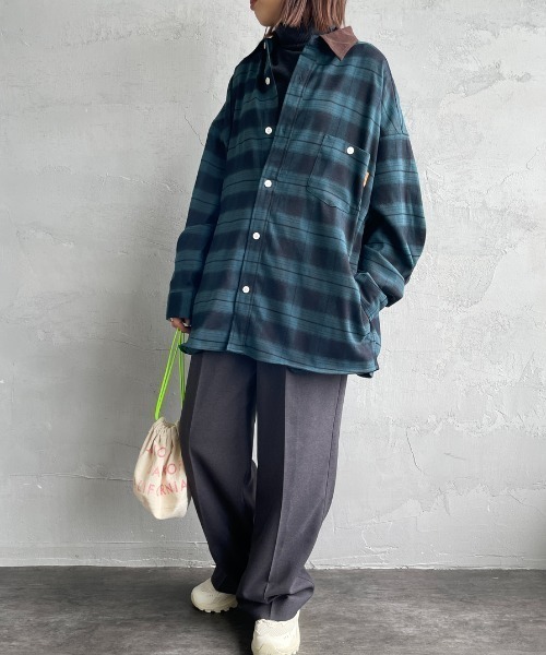 UNIVERSAL OVERALL（ユニバーサルオーバーオール）の「[UNIVERSAL OVERALL/ユニバーサルオーバーオール] 別注 ビッグシルエットパジャマシャツ（シャツ/ブラウス・レディース・ブラック/グリーン/イエロー・M/L/XL）」の8枚目の写真