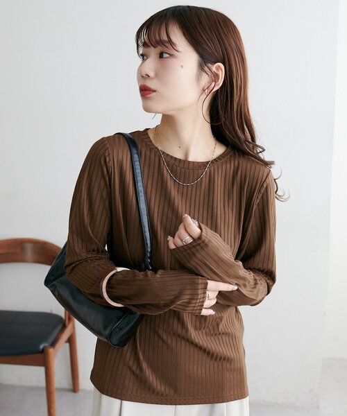 DISCOAT(ディスコート)の「【WEB限定】ワイドリブロンT(Tシャツ/カットソー・レディース・ブラウン/ブラック/グレイッシュベージュ/オフホワイト・FREE)」の18枚目の写真