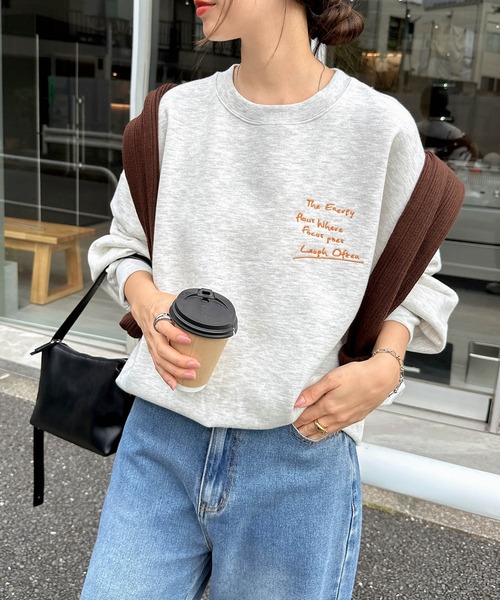 裏起毛メッセージロゴ刺繍スウェットトップス（スウェット）｜andme