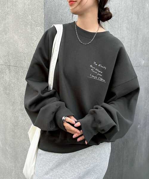 andme（アンドミー）の「裏起毛メッセージロゴ刺繍スウェットトップス（スウェット・レディース・スミクロ/オートミール/キナリ・M/L）」の19枚目の写真