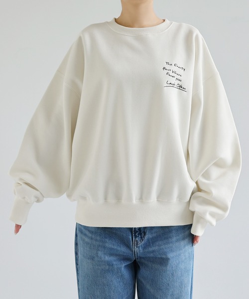 andme（アンドミー）の「裏起毛メッセージロゴ刺繍スウェットトップス（スウェット・レディース・スミクロ/オートミール/キナリ・M/L）」の21枚目の写真