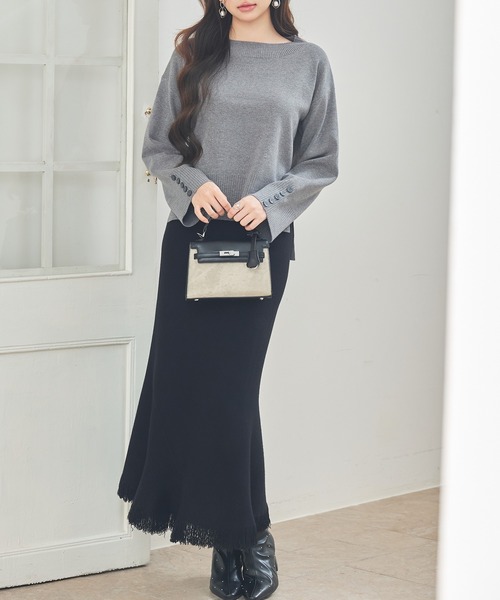 SAISON DE PAPILLON（セゾンドパピヨン）の「マーメイド裾フリンジニットロングスカート（スカート・レディース・ブラック/チョコ/グレー・L/M/S）」の8枚目の写真