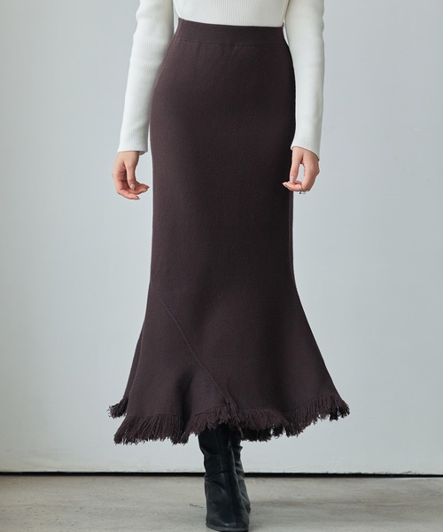 SAISON DE PAPILLON（セゾンドパピヨン）の「マーメイド裾フリンジニットロングスカート（スカート・レディース・ブラック/チョコ/グレー・L/M/S）」の13枚目の写真
