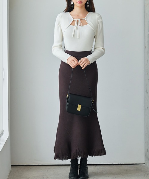 SAISON DE PAPILLON（セゾンドパピヨン）の「マーメイド裾フリンジニットロングスカート（スカート・レディース・ブラック/チョコ/グレー・L/M/S）」の17枚目の写真