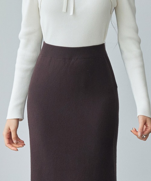 SAISON DE PAPILLON（セゾンドパピヨン）の「マーメイド裾フリンジニットロングスカート（スカート・レディース・ブラック/チョコ/グレー・L/M/S）」の18枚目の写真