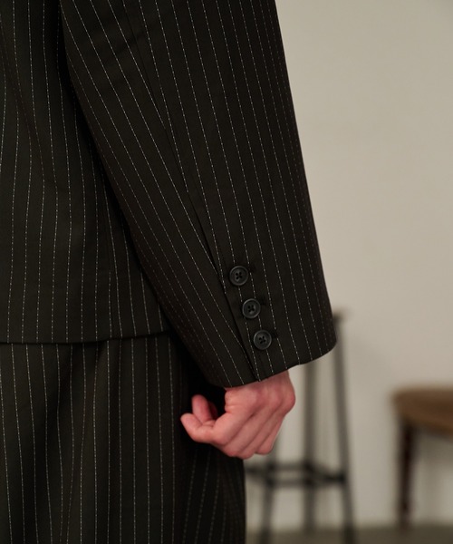 ENCOMING ブラック ストライプ ダブルブレストジャケット セール】Striped Double-Breasted Jacket /ストライプダブルブレスト
