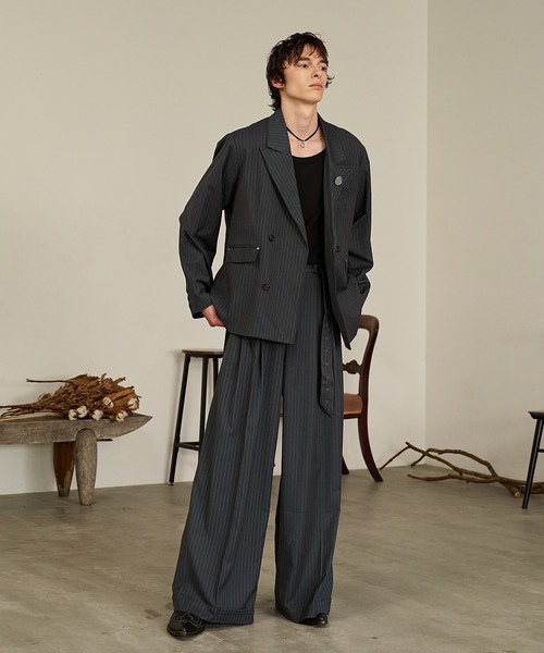 Forte(フォルテ)(フォルテ)の「Striped Double-Breasted Jacket /ストライプダブルブレストジャケット/セットアップ着用可能(テーラードジャケット・メンズ・グレー系その他/ブラック系1・LARGE/MEDIUM)」の10枚目の写真