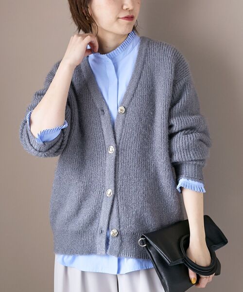 le.coeur blanc（ルクールブラン）の「《手洗い可能》ラメシャギーニットカーデ（カーディガン/ボレロ・レディース・ピンク/ベージュ/グレー/ライトブルー・38）」の2枚目の写真