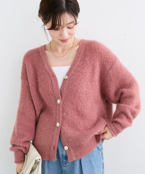 le.coeur blanc（ルクールブラン）の「《手洗い可能》ラメシャギーニットカーデ（カーディガン/ボレロ・レディース・ピンク/ベージュ/グレー/ライトブルー・38）」の4枚目の写真