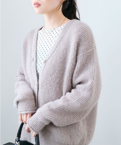 le.coeur blanc（ルクールブラン）の「《手洗い可能》ラメシャギーニットカーデ（カーディガン/ボレロ・レディース・ピンク/ベージュ/グレー/ライトブルー・38）」の6枚目の写真