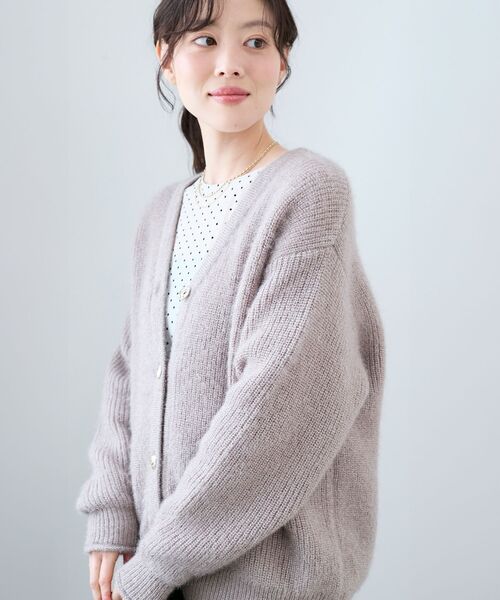 le.coeur blanc（ルクールブラン）の「《手洗い可能》ラメシャギーニットカーデ（カーディガン/ボレロ・レディース・ピンク/ベージュ/グレー/ライトブルー・38）」の7枚目の写真