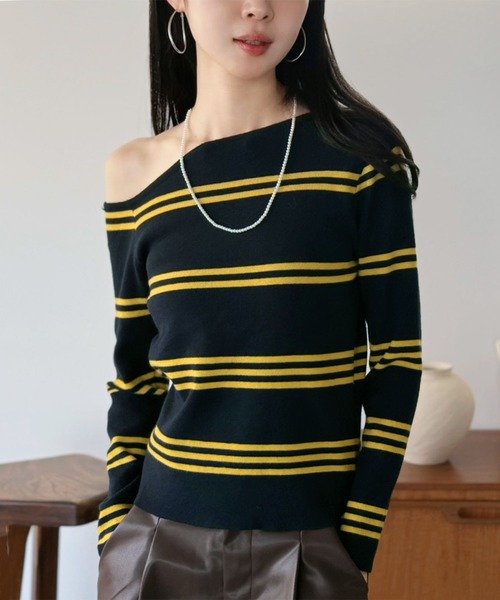 Jewelobe（ジュエローブ）の「アシンメトリーボーダータイトニットトップス（ニット/セーター・レディース・ブラック/ネイビー/レッド・FREE）」の13枚目の写真