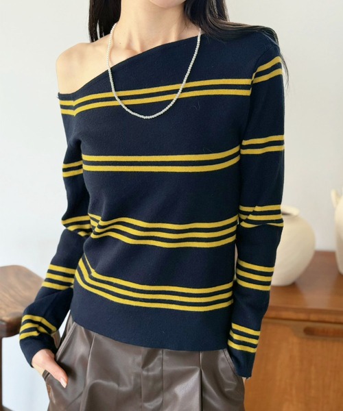 Jewelobe（ジュエローブ）の「アシンメトリーボーダータイトニットトップス（ニット/セーター・レディース・ブラック/ネイビー/レッド・FREE）」の15枚目の写真