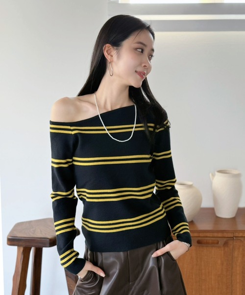 Jewelobe（ジュエローブ）の「アシンメトリーボーダータイトニットトップス（ニット/セーター・レディース・ブラック/ネイビー/レッド・FREE）」の16枚目の写真