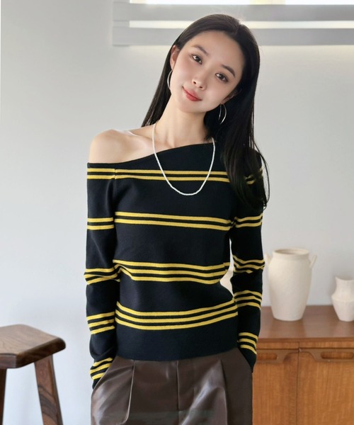 Jewelobe（ジュエローブ）の「アシンメトリーボーダータイトニットトップス（ニット/セーター・レディース・ブラック/ネイビー/レッド・FREE）」の18枚目の写真