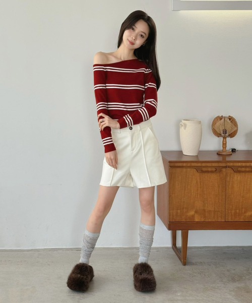 Jewelobe（ジュエローブ）の「アシンメトリーボーダータイトニットトップス（ニット/セーター・レディース・ブラック/ネイビー/レッド・FREE）」の21枚目の写真