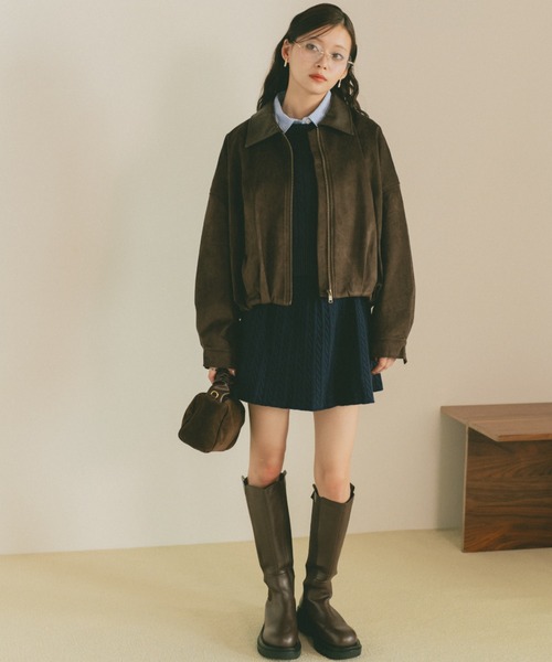 レザーカラースウェードジップブルゾン（ブルゾン）｜VANNIE U