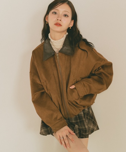 レザーカラースウェードジップブルゾン（ブルゾン）｜VANNIE U