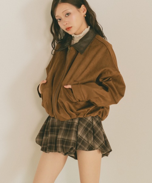 レザーカラースウェードジップブルゾン（ブルゾン）｜VANNIE U