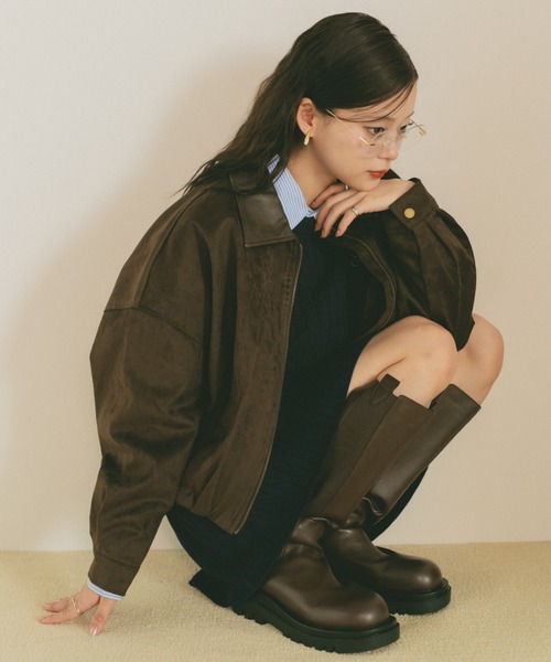 レザーカラースウェードジップブルゾン（ブルゾン）｜VANNIE U