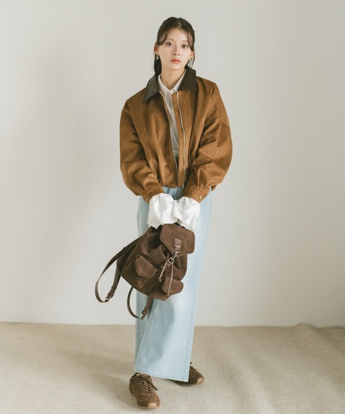 VANNIE U（ヴァニーユー）の「レザーカラースウェードジップブルゾン（ブルゾン・レディース・ブラウン/ダークブラウン・FREE）」の4枚目の写真