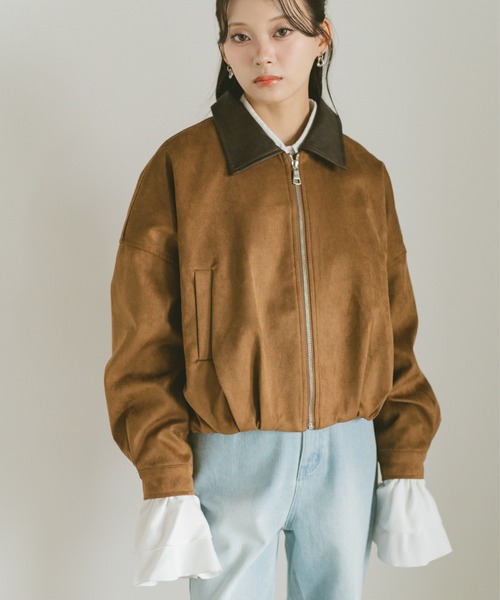 VANNIE U（ヴァニーユー）の「レザーカラースウェードジップブルゾン（ブルゾン・レディース・ブラウン/ダークブラウン・FREE）」の5枚目の写真