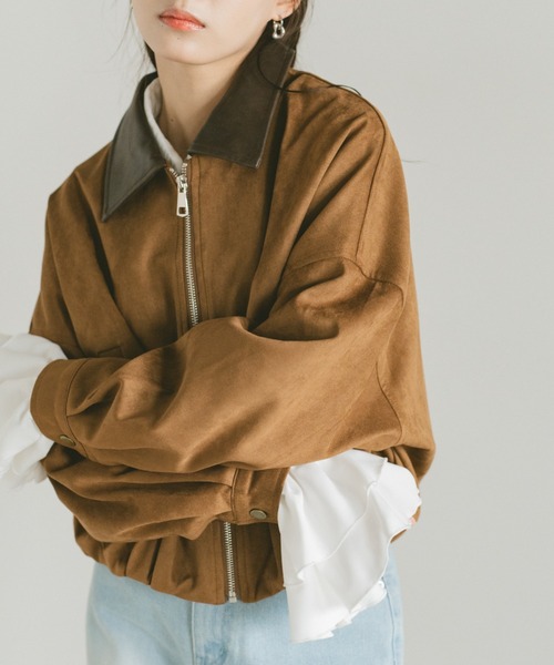 VANNIE U（ヴァニーユー）の「レザーカラースウェードジップブルゾン（ブルゾン・レディース・ブラウン/ダークブラウン・FREE）」の6枚目の写真