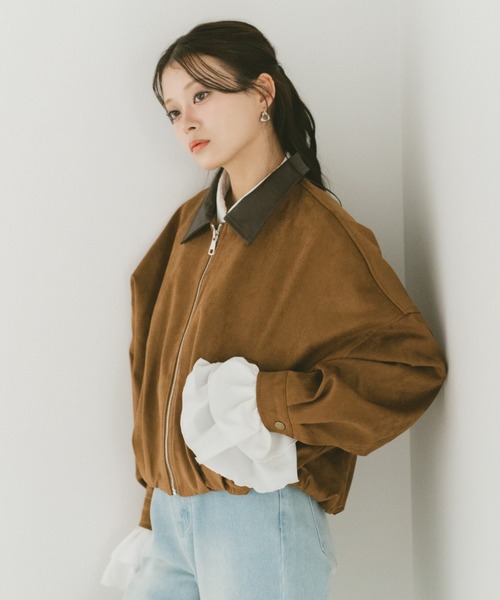 VANNIE U（ヴァニーユー）の「レザーカラースウェードジップブルゾン（ブルゾン・レディース・ブラウン/ダークブラウン・FREE）」の7枚目の写真